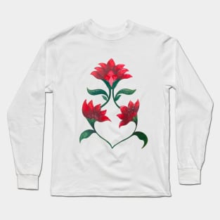 Hand drawn red floral motif Long Sleeve T-Shirt